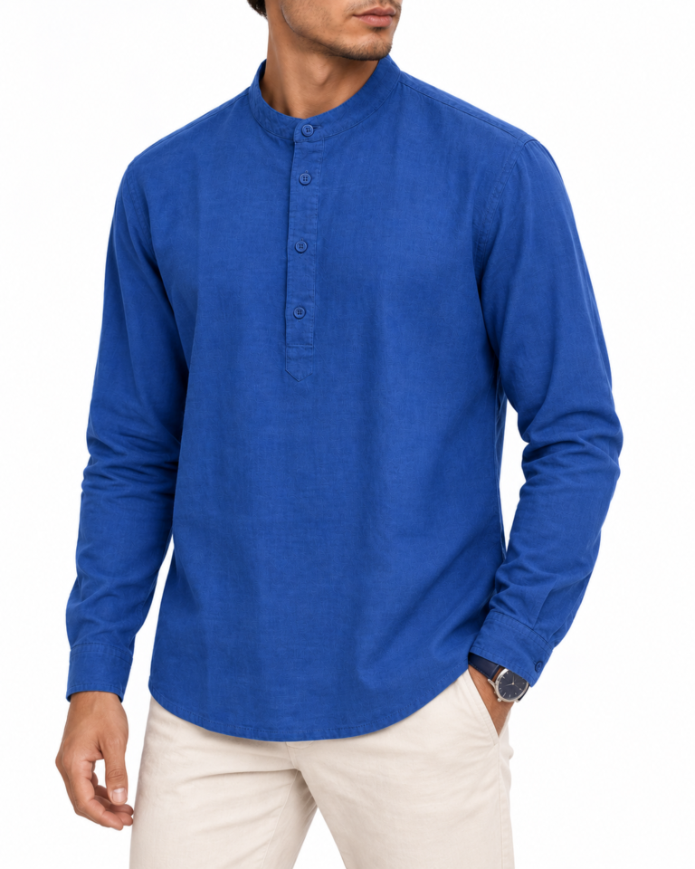 Dynamic Textured Mandarin-Collar Shirt