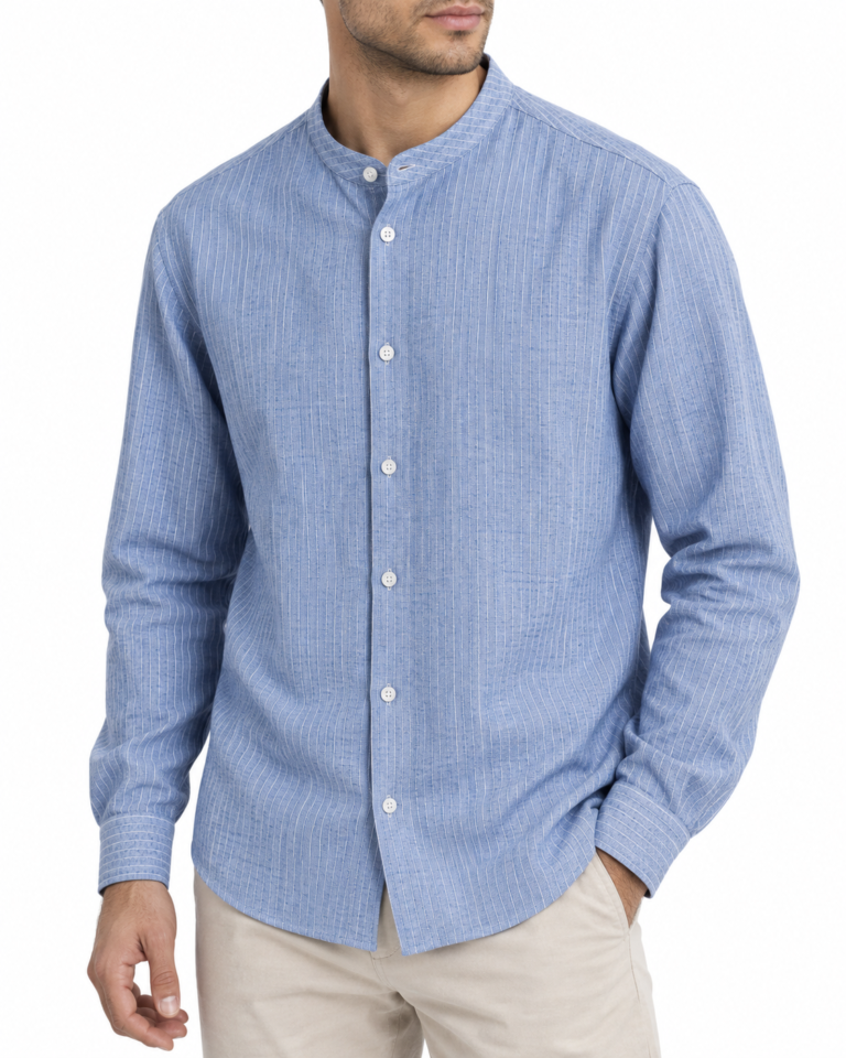 Vamous Textured Mandarin-Collar Shirt