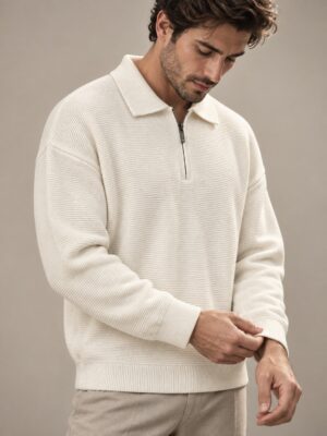 Dynamic Textured Quarter-Zip Knit Polo