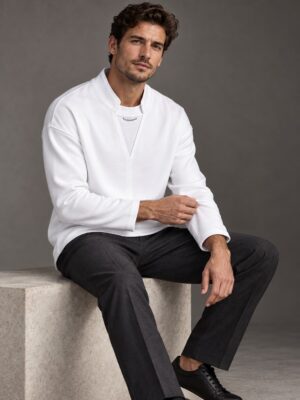 Dynamic Layered V Stand-Collar Sweatshirt