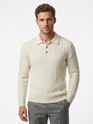 Dynamic Cable-Knit Polo Sweater