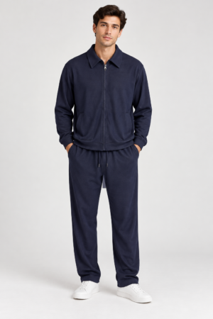 VAMOUS Collared Zip Jacket & Pants Set