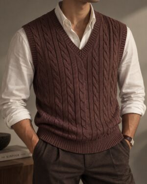 Dynamic Cable-Knit V-Neck Sweater Vest