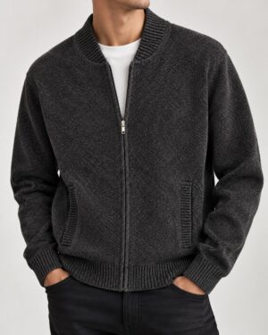Dynamic Fleece-Lined Knit Bomber Cardigan