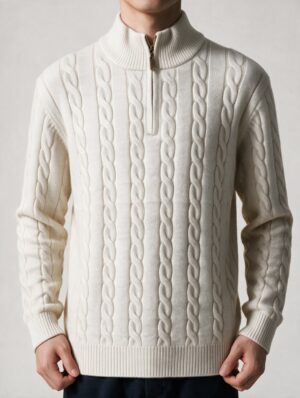 Dynamic Cable-Knit Quarter-Zip Sweater